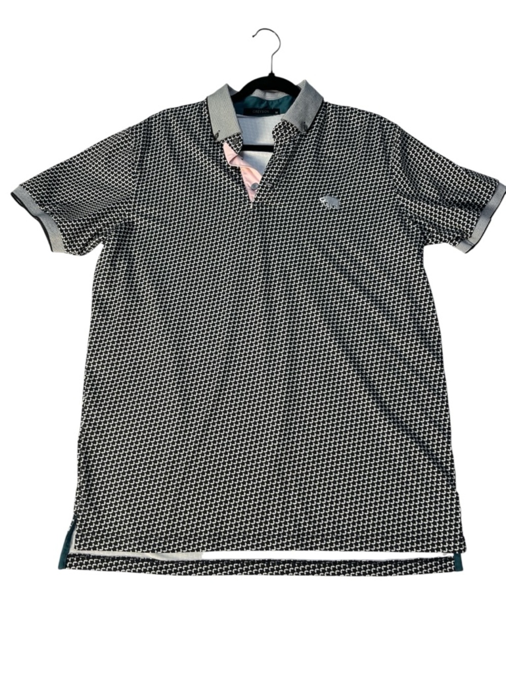 Greyson Polo Medium Black & White Polo with Elephant & Wolf Logos Rare Find